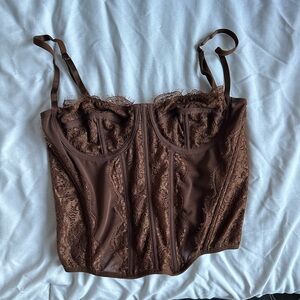 Brown lace corset tank top from shein